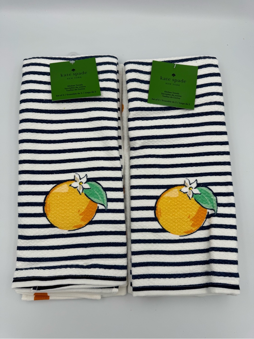 Kate Spade New York Orange Stripe Kitchen Towels Set 4 Citrus Navy White‎